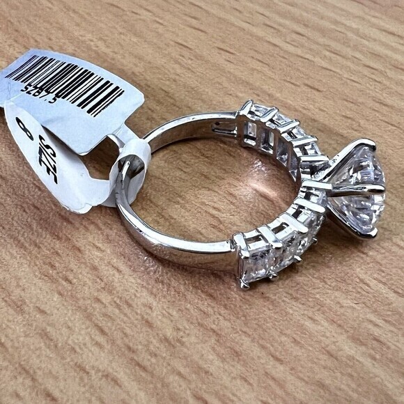 925 Sterling Silver | CZ Luxury Solitaire Ring Women's Size 8 Rhodium Finish - Picture 5 of 17